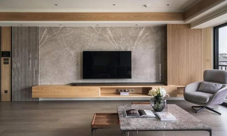 TV Wall Décor – Wood & Marble Style